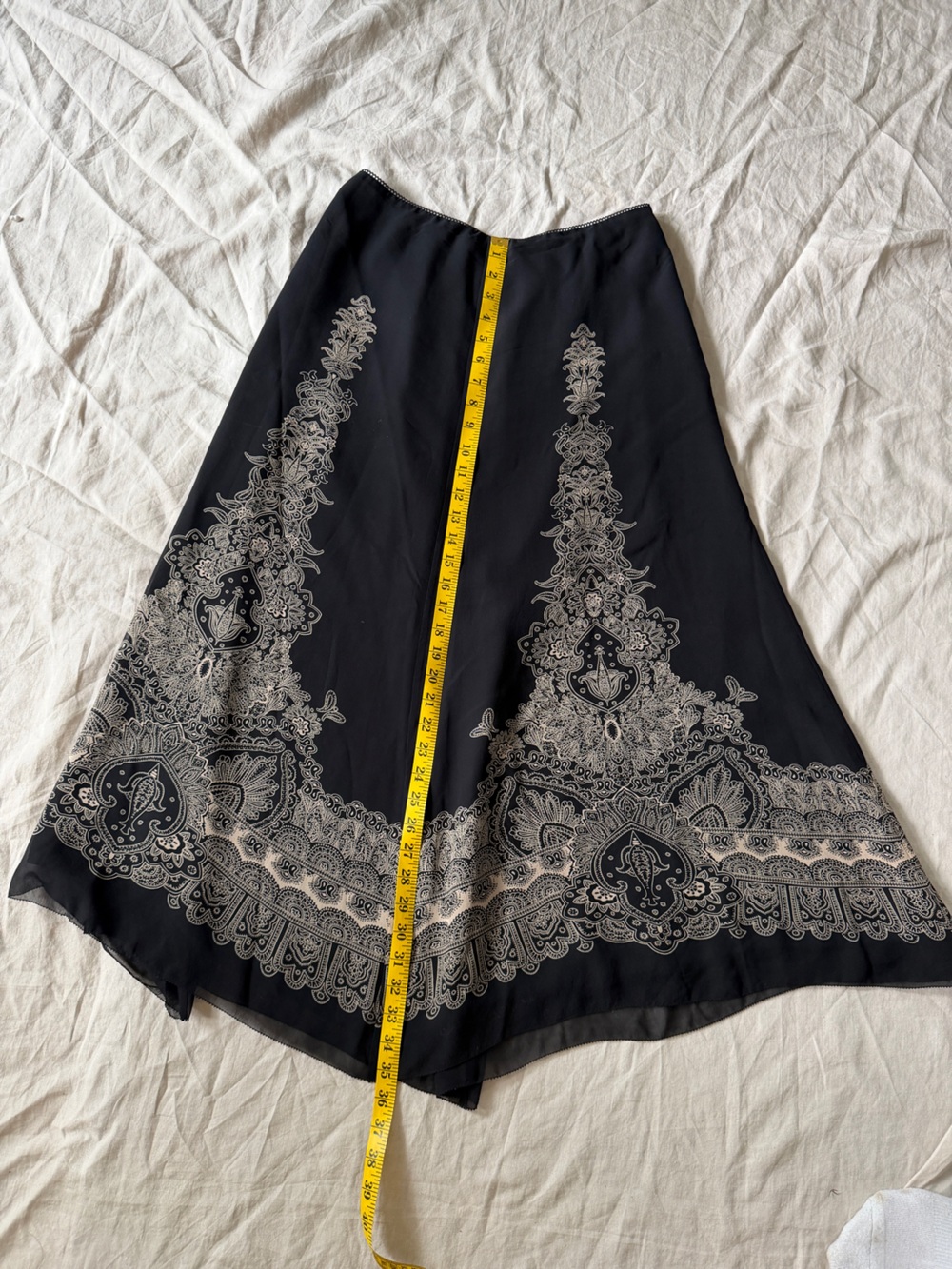 Vintage 100% silk Black Maxi skirt hankerchief hem whimsical paisley accent - Picture 13 of 16